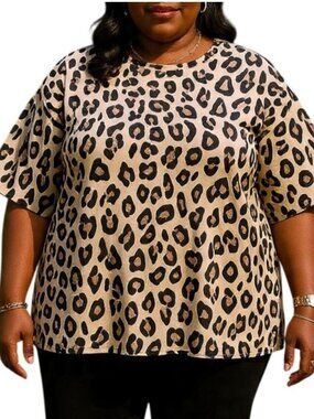 Shein Plus Size 4XL Top Leopard Print Crewneck Short Sleeve Blouse